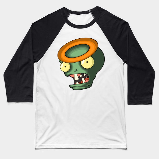 Green Zombie Face Baseball T-Shirt by ryroxtoons